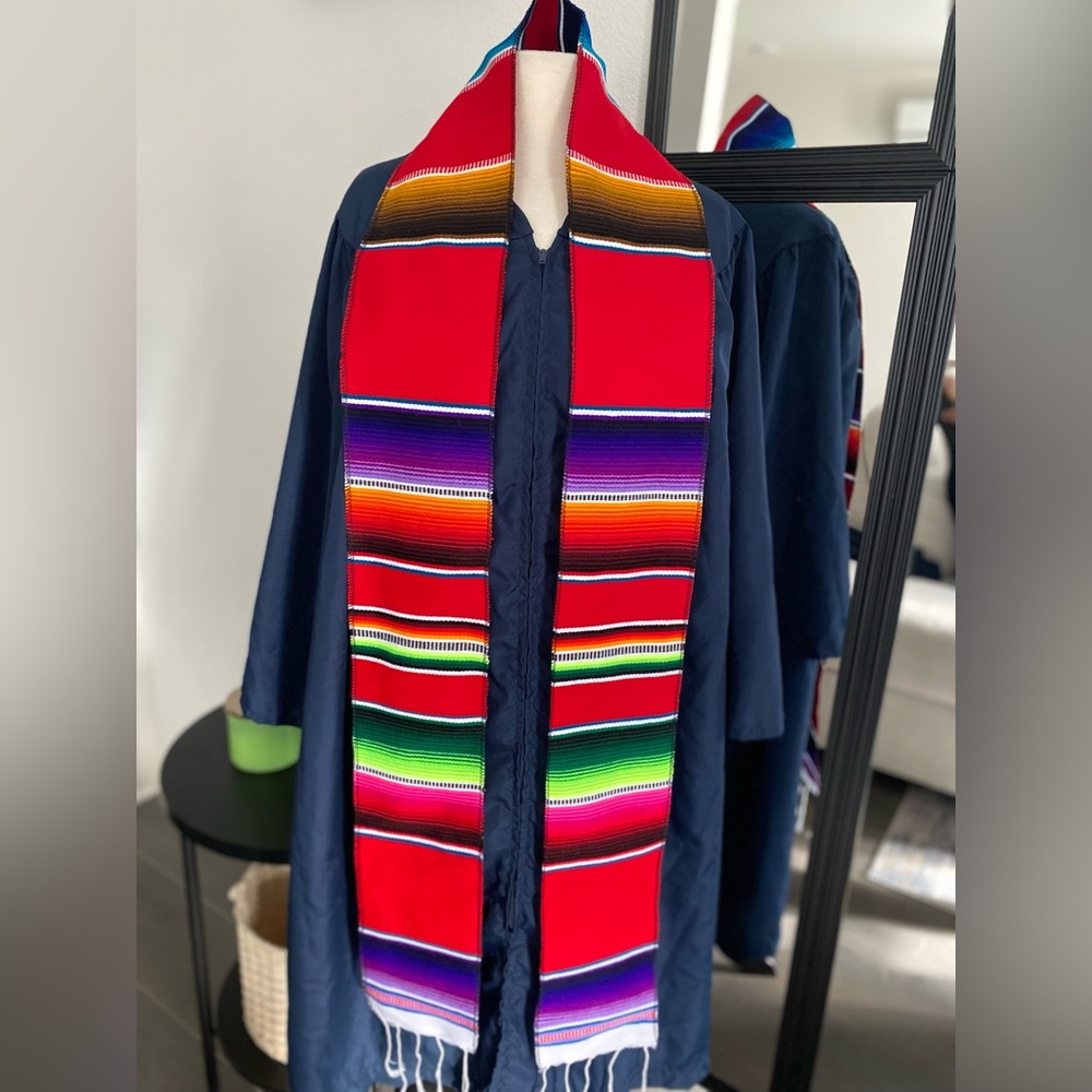 Mexican Graduation Stole Slash/Serape Red w/other added colorful colors